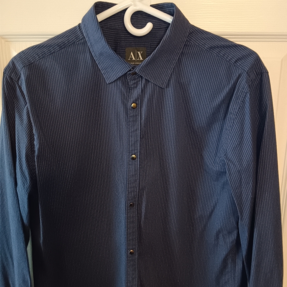 A/X Armani Exchange Snap Front Embossed Stripe Long Sleeve Shirt - Picture 2 of 6
